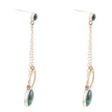 Load image into Gallery viewer, Circle Green Malachite and Two-Toned Metal Dangle Earrings