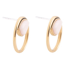 Load image into Gallery viewer, Circle Pink Opal and Golden Bronze Post Stud Earrings