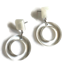 Load image into Gallery viewer, White Moonglow &amp; Clear Donut Drop Earrings