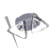 Load image into Gallery viewer, Clear Mottled Lucite Triangle Stud Earrings