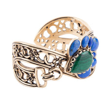 Load image into Gallery viewer, Cognate Green Malachite and Blue Lapis Golden Cuff Bracelet