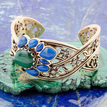 Load image into Gallery viewer, Cognate Green Malachite and Blue Lapis Golden Cuff Bracelet