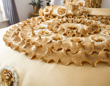 Load image into Gallery viewer, Tache Satin Ruffle Floral Gold Caramel Latte Comforter (BM4578)