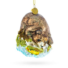 Load image into Gallery viewer, Wild Bear Watching Fish Glass Christmas Ornament