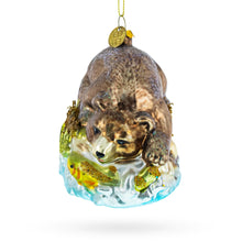 Load image into Gallery viewer, Wild Bear Watching Fish Glass Christmas Ornament