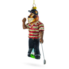 Load image into Gallery viewer, Sporty Tiger Engaged in Golf Glass Christmas Ornament