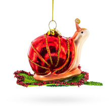 Load image into Gallery viewer, Snail Perched on a Green Leaf Glass Christmas Ornament