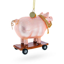 Load image into Gallery viewer, Pig Riding a Skateboard Glass Christmas Ornament