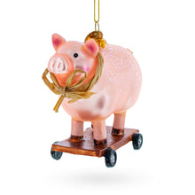 Load image into Gallery viewer, Pig Riding a Skateboard Glass Christmas Ornament