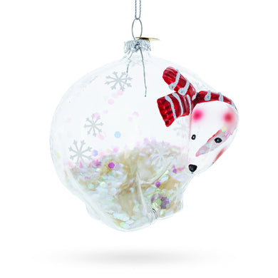 Clear Polar Bear Glass Christmas Ornament