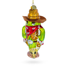 Load image into Gallery viewer, Western Cowboy Cactus Glass Christmas Ornament