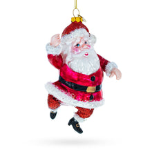 Load image into Gallery viewer, Santa Boogying in Festive Red Attire Glass Christmas Ornament