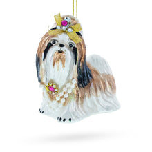 Load image into Gallery viewer, Shih Tzu with Pearls Glass Christmas Ornament