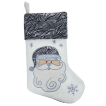 Load image into Gallery viewer, Set of 3 Gold and Silver, on White Felt Santa, Reindeer Christmas Stockings 15 Inches