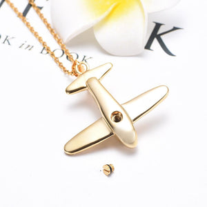 Airplane Shaped Cremation Urn Necklace