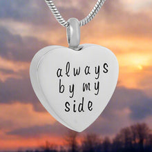 Load image into Gallery viewer, &quot;Always by My Side&quot; Engraved Silver Heart Cremation Urn Necklace