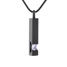 Load image into Gallery viewer, Black Cremation Urn Necklace Column With Gemstone