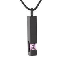 Load image into Gallery viewer, Black Cremation Urn Necklace Column With Gemstone