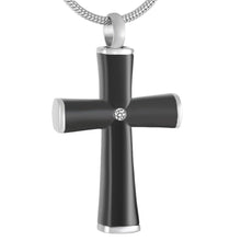 Load image into Gallery viewer, Black Cross With Gemstone Cremation Urn Necklace