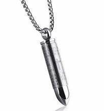 Load image into Gallery viewer, Bullet Engraved With A Cross &amp; The Lord's Prayer English/Spanish Cremation Urn Necklace