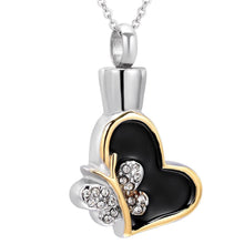 Load image into Gallery viewer, Butterfly &amp; Heart Cremation Urn Necklace With Rhinestones