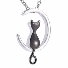 Load image into Gallery viewer, Cat &amp; Crescent Moon Cremation Urn Necklace