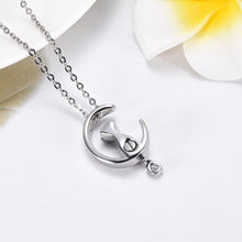 Load image into Gallery viewer, Cat &amp; Crescent Moon Cremation Urn Necklace