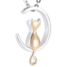 Load image into Gallery viewer, Cat &amp; Crescent Moon Cremation Urn Necklace