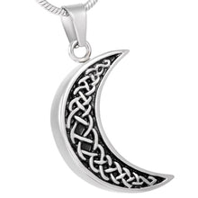 Load image into Gallery viewer, Celtic Crescent Moon Cremation Urn Necklace