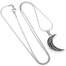 Load image into Gallery viewer, Celtic Crescent Moon Cremation Urn Necklace