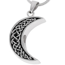 Load image into Gallery viewer, Celtic Crescent Moon Cremation Urn Necklace