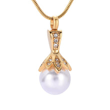 Load image into Gallery viewer, Crystal Flower &amp; Pearl Cremation Urn Necklace With Rhinestones