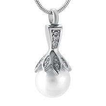 Load image into Gallery viewer, Crystal Flower &amp; Pearl Cremation Urn Necklace With Rhinestones