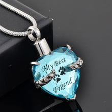 Load image into Gallery viewer, Crystal Heart Pendant Pet Cremation Urn Necklace Etched "My Best Friend"