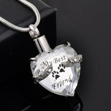Load image into Gallery viewer, Crystal Heart Pendant Pet Cremation Urn Necklace Etched "My Best Friend"