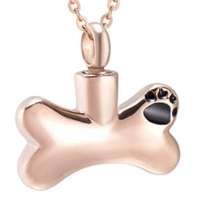 Load image into Gallery viewer, Dog Bone With Paw Print Cremation Urn Necklace
