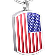 Load image into Gallery viewer, Dog Tag With American Flag Cremation Urn Necklace