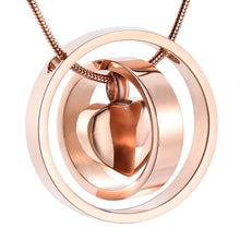 Load image into Gallery viewer, Dual Circle Around Heart Cremation Urn Necklace