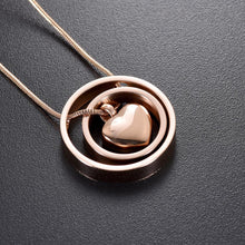Load image into Gallery viewer, Dual Circle Around Heart Cremation Urn Necklace
