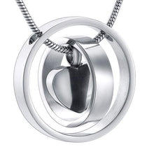 Load image into Gallery viewer, Dual Circle Around Heart Cremation Urn Necklace