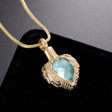 Load image into Gallery viewer, Golden Angel Wings Heart Cremation Urn Necklace With Gemstone
