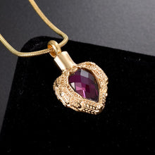 Load image into Gallery viewer, Golden Angel Wings Heart Cremation Urn Necklace With Gemstone