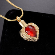 Load image into Gallery viewer, Golden Angel Wings Heart Cremation Urn Necklace With Gemstone