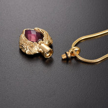 Load image into Gallery viewer, Golden Angel Wings Heart Cremation Urn Necklace With Gemstone