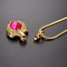 Load image into Gallery viewer, Golden Angel Wings Heart Cremation Urn Necklace With Gemstone
