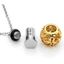 Load image into Gallery viewer, Golden Butterfly Flower Lantern Cremation Urn Necklace