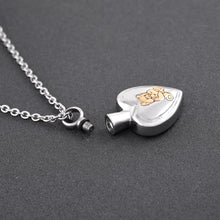 Load image into Gallery viewer, Golden Cute Teddy Bear &amp; Heart Cremation Urn Necklace