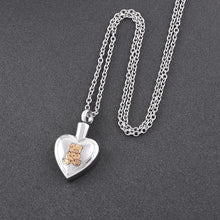 Load image into Gallery viewer, Golden Cute Teddy Bear &amp; Heart Cremation Urn Necklace