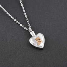 Load image into Gallery viewer, Golden Cute Teddy Bear &amp; Heart Cremation Urn Necklace
