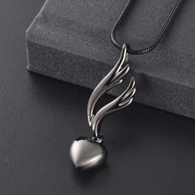 Load image into Gallery viewer, Heart &amp; Angel Wing Cremation Urn Necklace